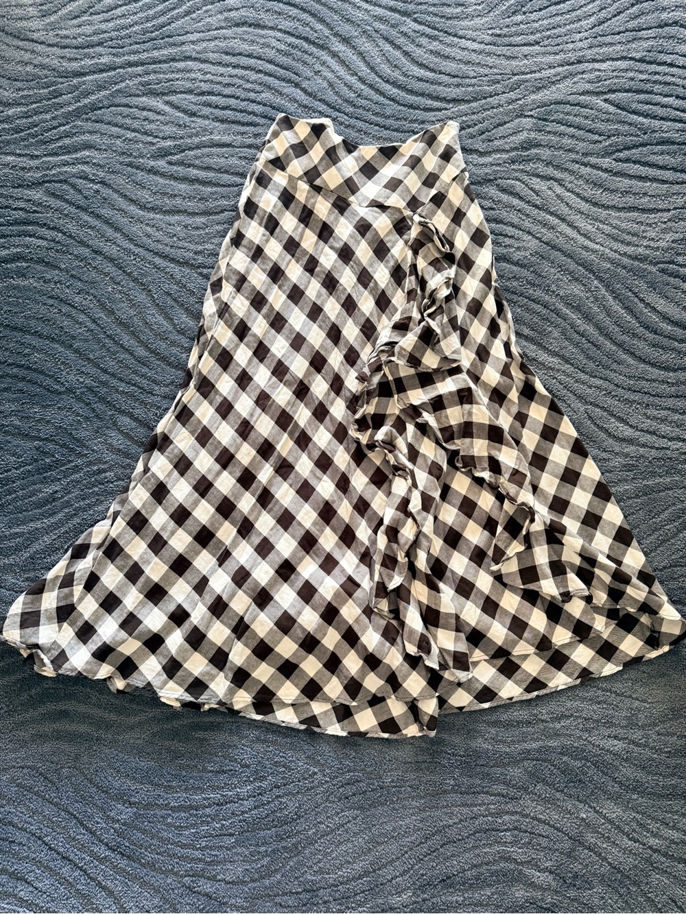 Ralph Lauren Brown and Cream Gingham Ruffle Maxi Skirt Size 2 Euc